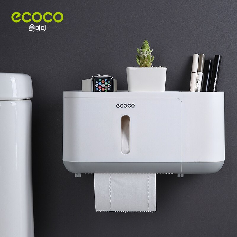 Wall Mounted Toilet Paper Box Tray Roll Paper Storage Box Waterproof Toilet Paper Holder Storage Box Bathroom Accessories: Large Gray