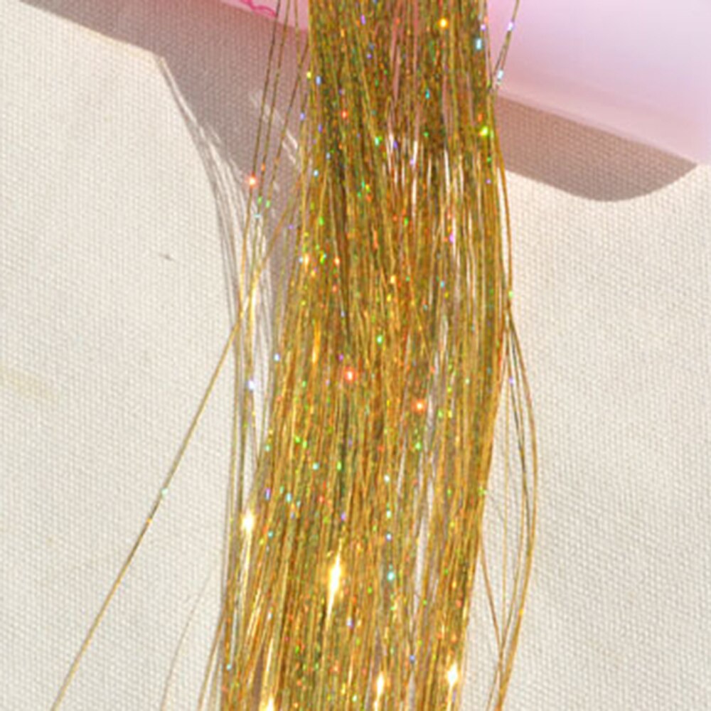 1 PC Cabelo Tinsel Extensões Destaques Cabelo Falso Decoração Vertentes Faísca Glitter Party Hair Beauty Acessórios BraidersTSLM2: golden