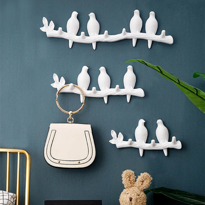 Perchero montado en la pared con ganchos para abrigos, sombreros, llaves, toallas, colgador artístico decorativo para puerta trasera, decoración de pájaros en ramas de árbol