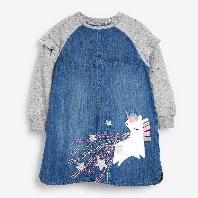 Little Maven-Vestidos vaqueros para niña, ropa de otoño para niño de 2 a 7 años, de algodón, vaquero, unicornio, Starb