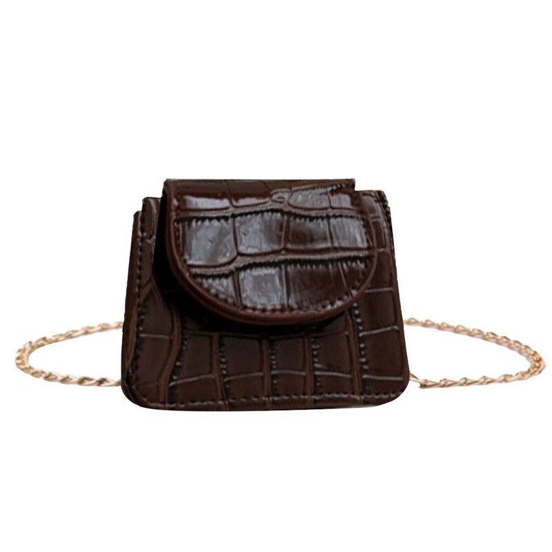 Mini kleine vierkante kleptas merk pu leren dames handtas krokodillenpatroon ketting schouder messenger bags: Bruin
