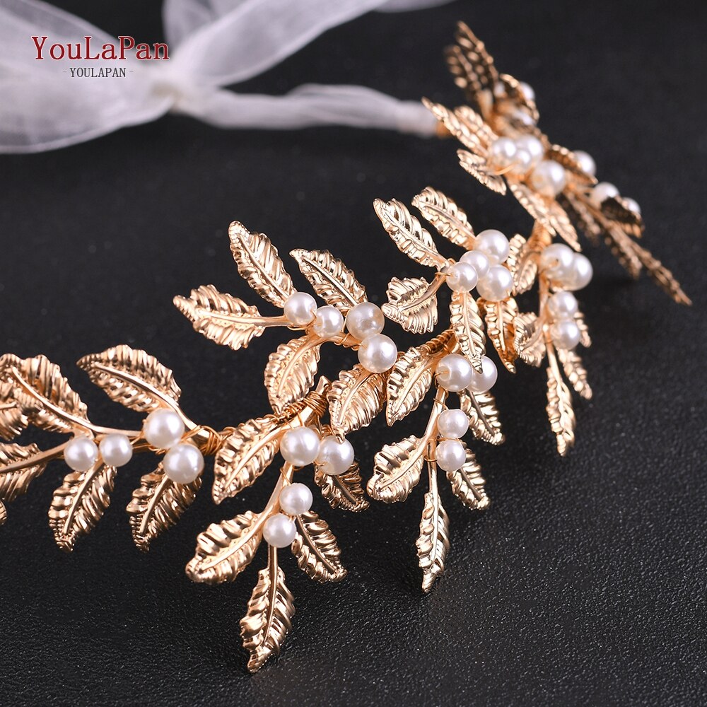 YouLaPan HP353 Foglia Oro corona Copricapo Da Sposa Perla Da Sposa tiara Donne Della fascia Delle Donne Capelli corona Accessori per Capelli Da Sposa