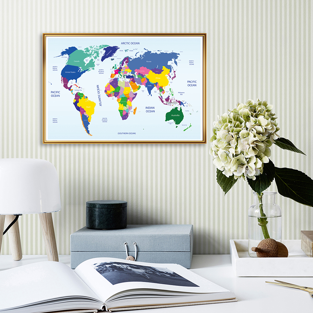 59*42cm The World Political Map Retro Wall Art Poster Decorative Canvas Painting Travel School Supplies Living Room Home Decor