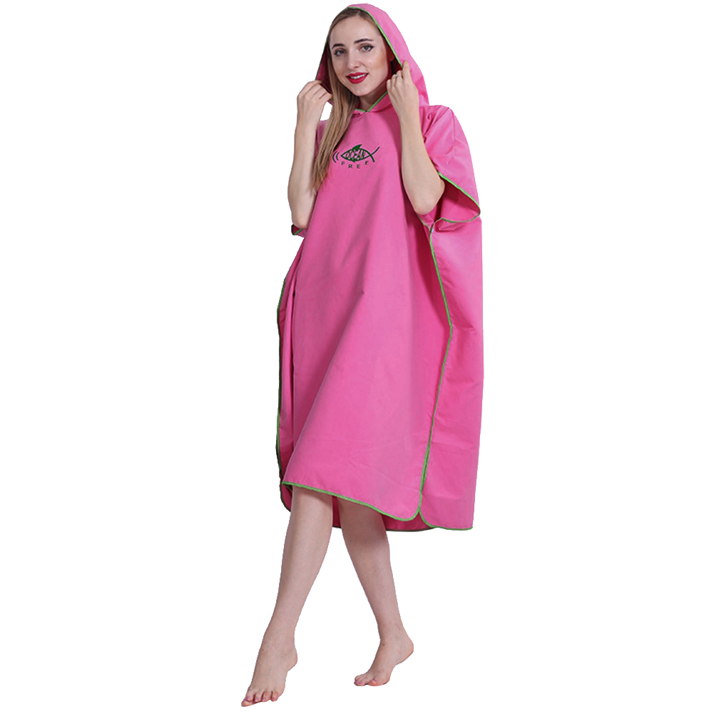 Mode Volwassen Microfiber Water Absorberen Snel Droog Hooded Wetsuit Veranderende Gewaad Effen Kleur Poncho Swim Surf Badhanddoeken Mantels: Rose Red