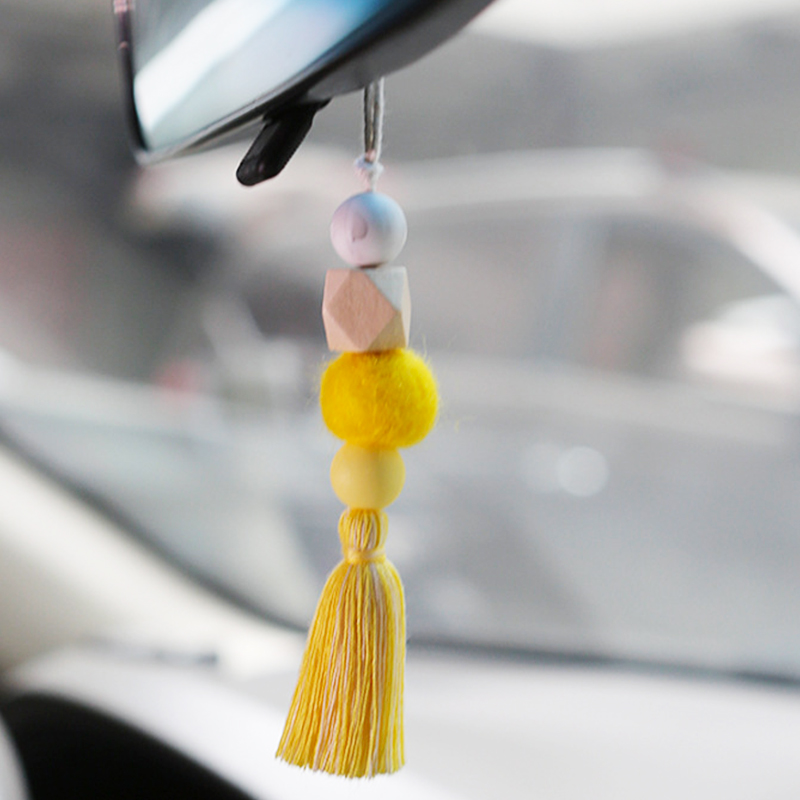 Auto Parfum Decoratie Luchtverfrisser Aromatherapie Hanger Hangende Ornamenten Houten Kraal Vilt Bal Parfum Auto Accessoires