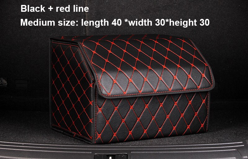 Bil opbevaringsboks vandtæt læder bagagerum opbevaringsboks, auto dele high-end luksus opbevaringsboks bil assessoires: Mellem sort rød