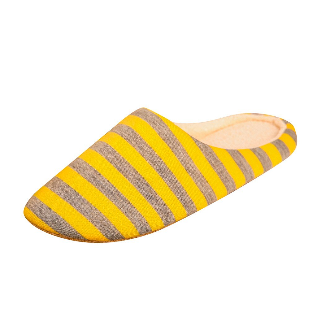 Sko hjemmesko dame mænd hjem fluffy house vinter varm stribet varm stribet indendørs anti-slip kapcie pantuflas zapatos de mujer: Gul / 40-41