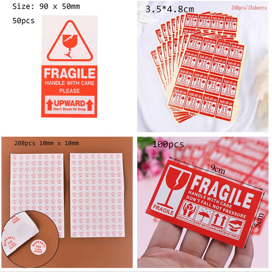 40/50/100/240pcs/lot Fragile Warning Label Sticker Fragile Sticker Up and Handle With Care Keep Dry Express Label