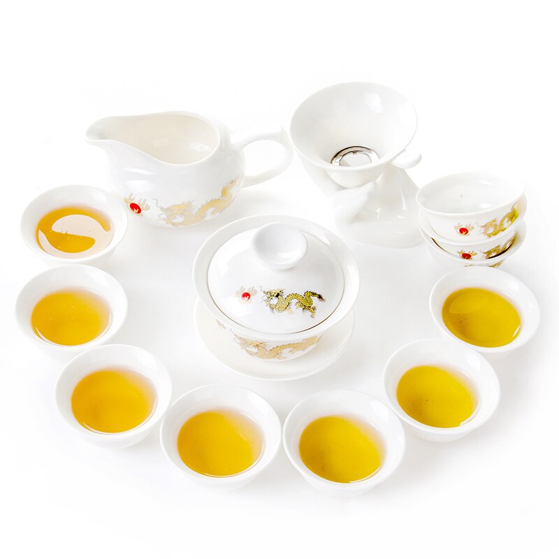 13pcs Tea Set Chinese Ceramic 1 Gaiwan 1 Chahai 1 Tea Strainer 10 Tea Cups Porcelain Kung Fu Afternoon Travel Tea Sets Drinkware: CJ071