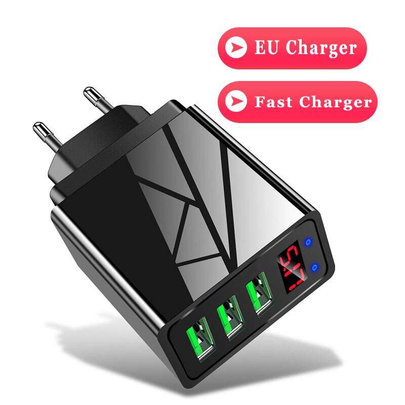 Elough 3 porty USB szybka ładowarka 30W 5V/3A LED cyfrowy wyświetlacz telefon komórkowy szybka ładowarka ładowarki do telefonów komórkowych uniwersalna ładowarka do iPhone Xiaomi Poco x3 ładowarka ścienna: EU Black