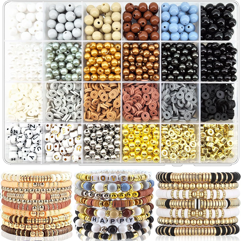2220 stks Klei Kralen Armband Maken Kit 24 Kleuren Platte Preppy Kralen Polymeer Klei Kralen voor Vriendschap Armbanden Maken Craft DIY: Licht Geel Kleur