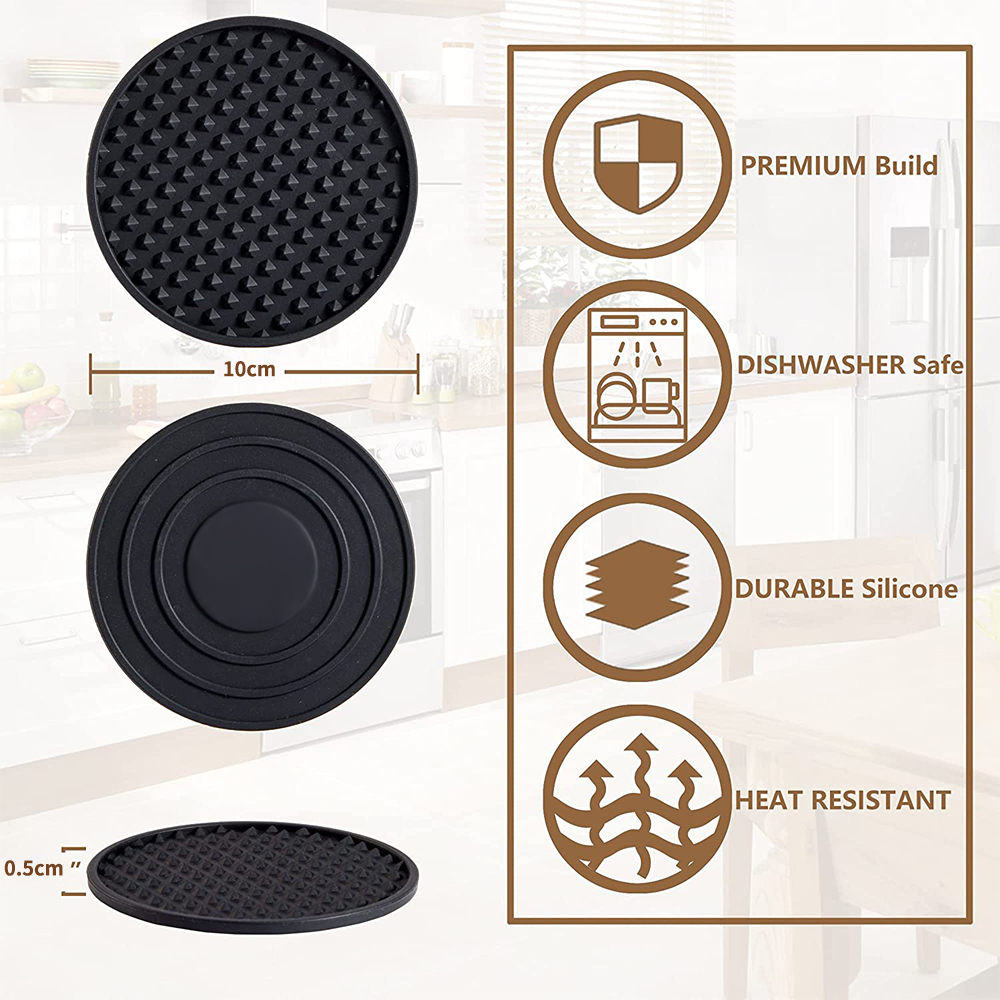 Posavasos de silicona para bebidas con soporte, tapete para secar platos y tazas resistente al calor, protección de mesa, posavasos antideslizantes para bebidas, 6/7 Uds.