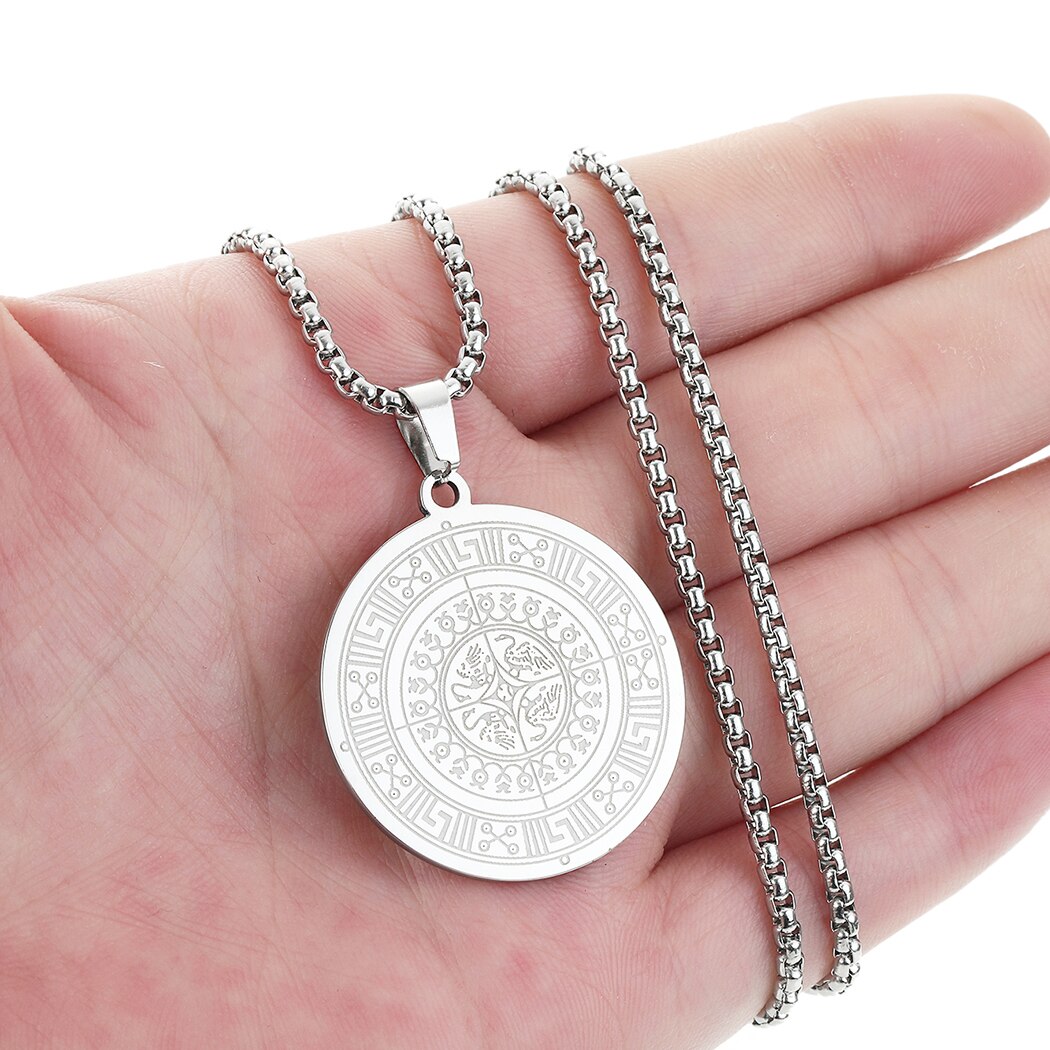 Rvs Sieraden Accessoires Griekse Sleutel Symbool Hanger Necklaceancient Griekse Medaillon Etnische Ketting Vrouwen Mannen