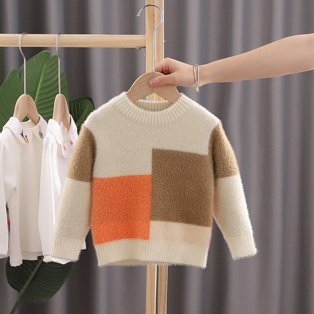 Børn baby drenge sweatere colour block strik pullover casual langærmede børne toppe småbørn piger tøj piger mohair sweater: Beige / 4t