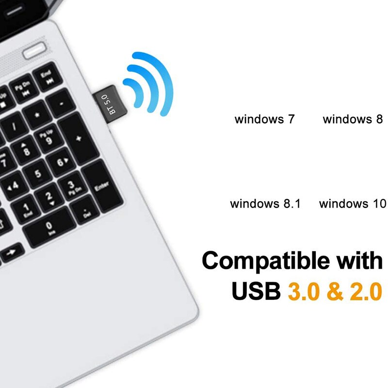 USB Bluetooth 5.0 Dongle Adapter, Wireless Bluetooth Transmitter Receiver Supports Windows 10/8.1/8 / 7 / XP Laptop PC