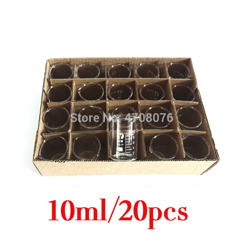 10ml 20pcs/set Pyrex Beaker borosilicate glass Lab glassware chemical measuring cup flat bottom for scientific test