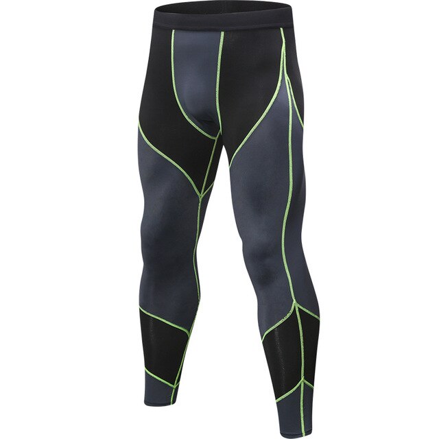 Compression Pants Patchwork Sports Running Tights Men Jogging Leggings Fitness Gym Clothing Quick Dry Leggings Trousers: green line / EU size XL