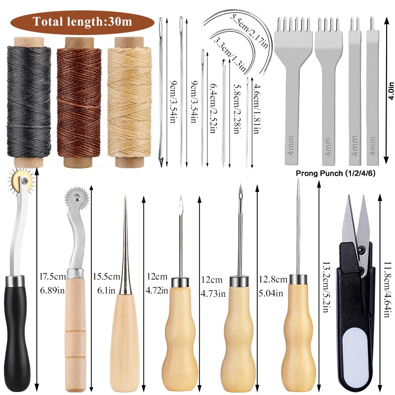 LMDZ DIY Leather Craft Tools Kit With Punch Tools Set Sewing Needles Waxed Thread Steel Ruler Leather Sewing Tool Accessories