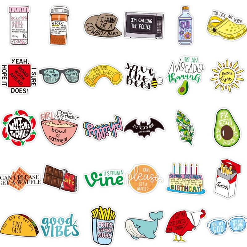 10/30/50PCS lettere del fumetto cibo vite graffiti adesivi laptop skateboard chitarra decorazione impermeabile all&#39;ingrosso
