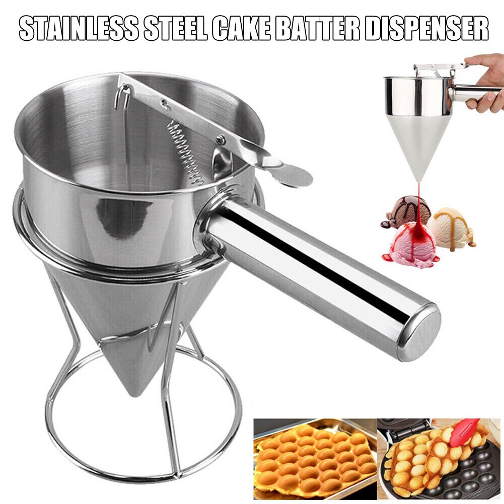 Roestvrijstalen donut cupcake beslag dispenser trechter pannenkoeken maker helper rek veerbelaste handgreep lc