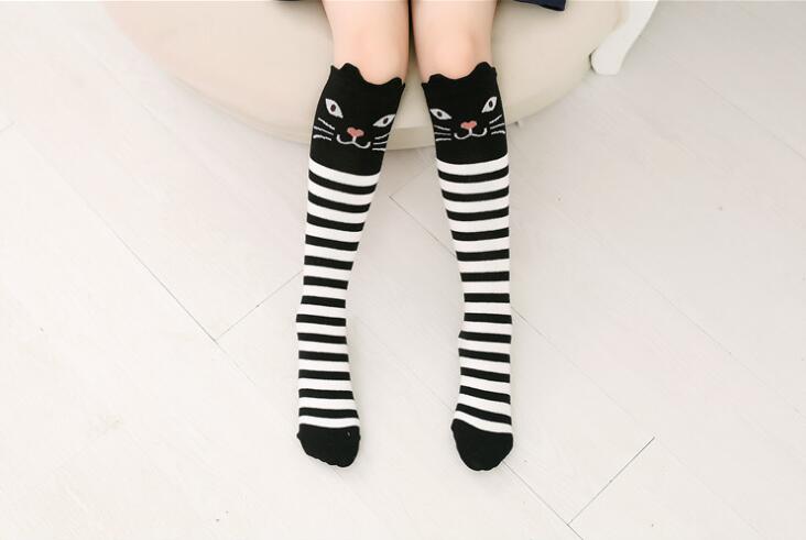 Herbst mädchen kätzchen Ebene Strümpfe mädchen oberschenkel Knie Socken halb socken Ebene 10 Arten 43CM 4-15Jahre TZ05: Streifen Katze