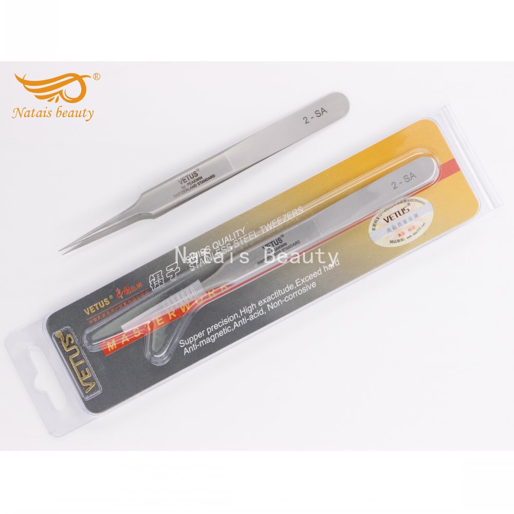 10pcs/lot VETUS stainless steel precision tip tweezers 2-SA eyelash beauty tools best