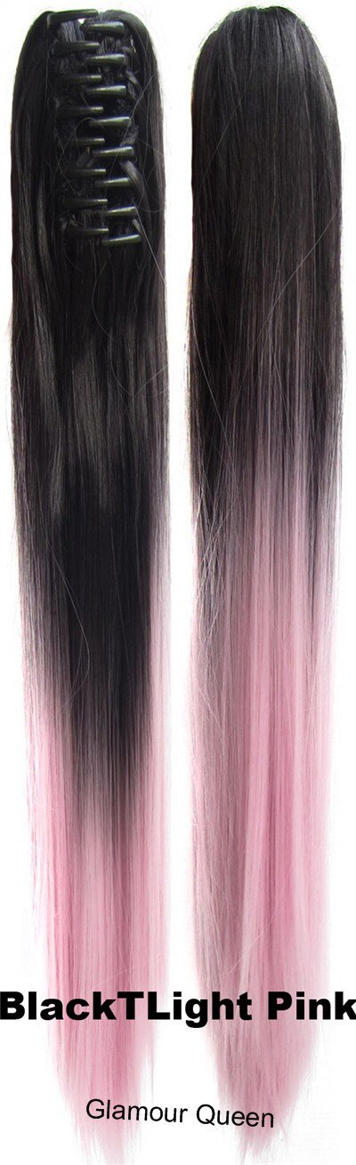 Vreugde & Beauty Haar Lang Steil Haar Paardenstaart Synthetische Clip Op Haar Ombretwo Tone Paardenstaart 24Inch Hoge Temperatuur Fiber: Roze