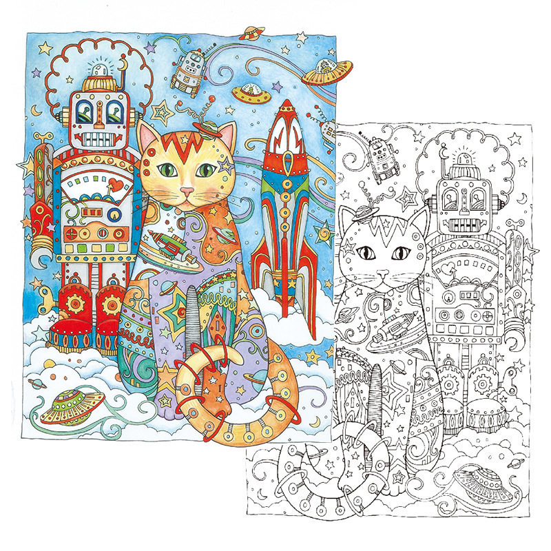 24 Pagina &#39;S Creatieve Kleurboeken Voor Volwassen Cartoon Katten Graffiti Boek Decompressie Diy Schilderij Tekening Boek Art Briefpapier