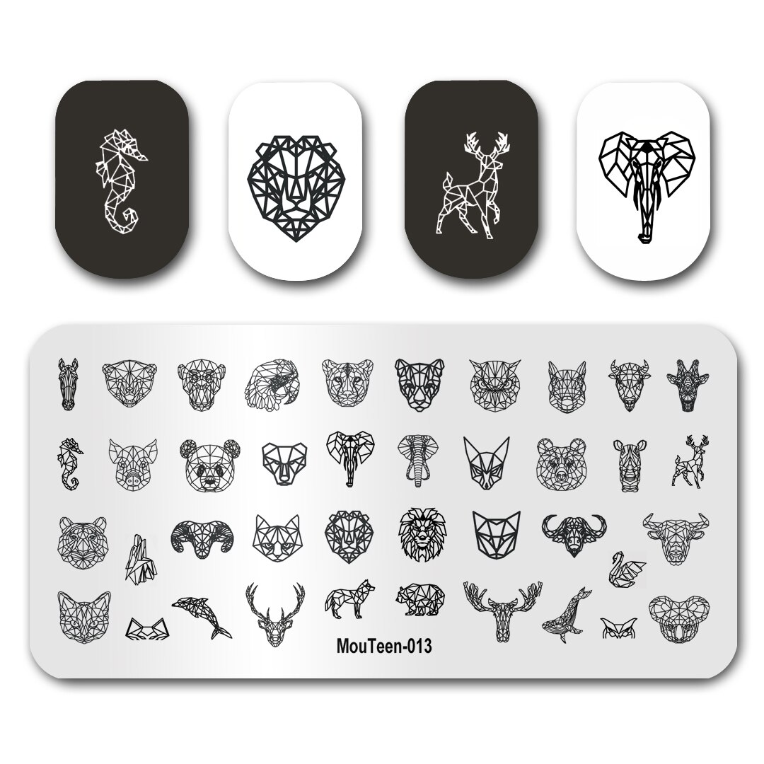 Nail art stempling mouteen 018 gotiske bogstaver magiske tal ord negle stempling plader manicure sæt til neglestempling: Mouteen 013