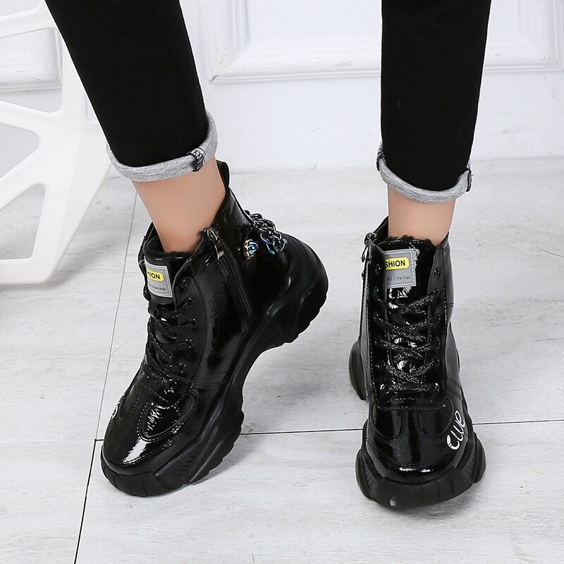 Winter Schoenen Vrouwen Mode Platform Sneakers Met Bont Dames Chunky Pluche Schoeisel Hoge Top Vrouwelijke Warme Zapatos De Mujer