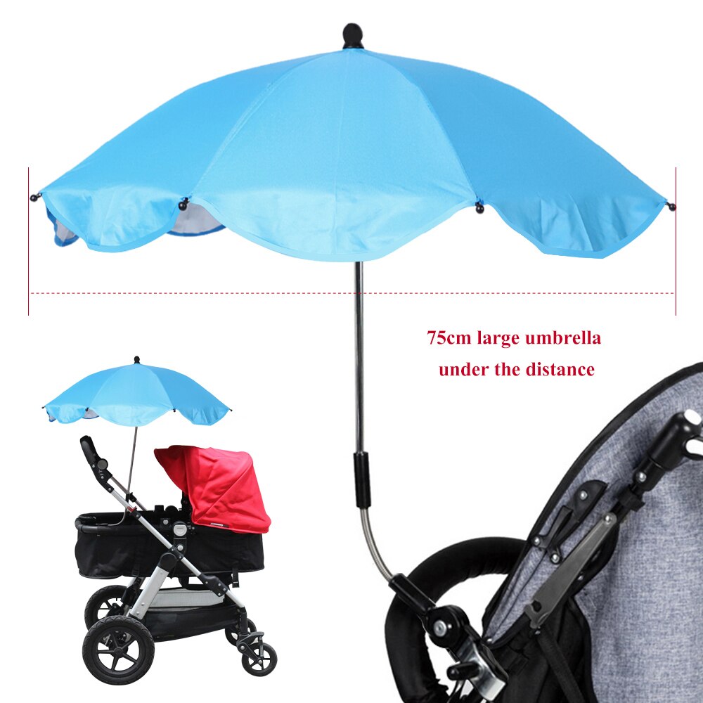 Detachable Stroller Umbrella 360 Degree Adjustable Baby Pram Pushchair Cover 75cm Diameter UV Sun Shade Parasol With Clamp: sky blue