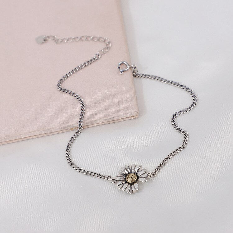 Echt 925 Sterling Zilveren Verfrissende Little Daisy Decoratieve Hanger Enkelband Verklaring Vrouwelijke Enkelband: Default Title