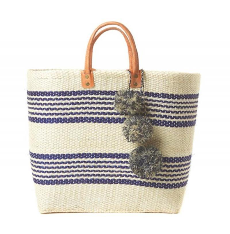 Handgefertigte, gewebte taschen für damen, boho-strohtasche mit streifen und pompons, sommer-strandtasche, xxl-einkaufstasche, wayuu-häkelarbeit