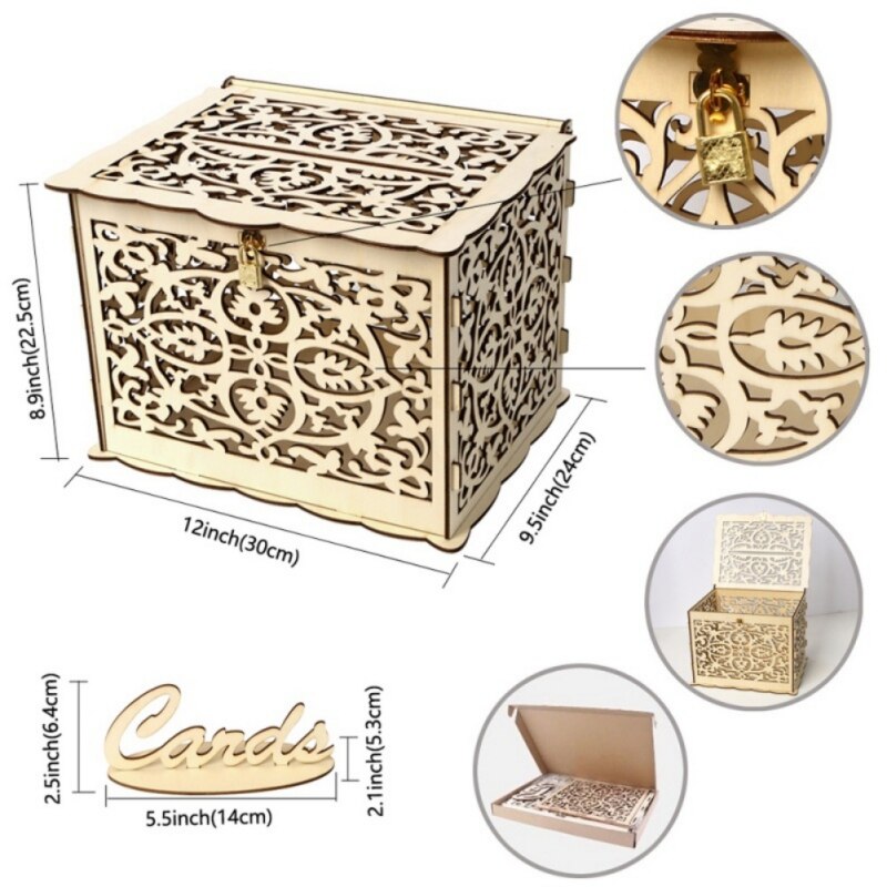 DIY Wooden Wedding Card Box Business Card Box Decoration Custom Sign In Box Flower Pattern Card Wooden Box Su Card Box Supplies