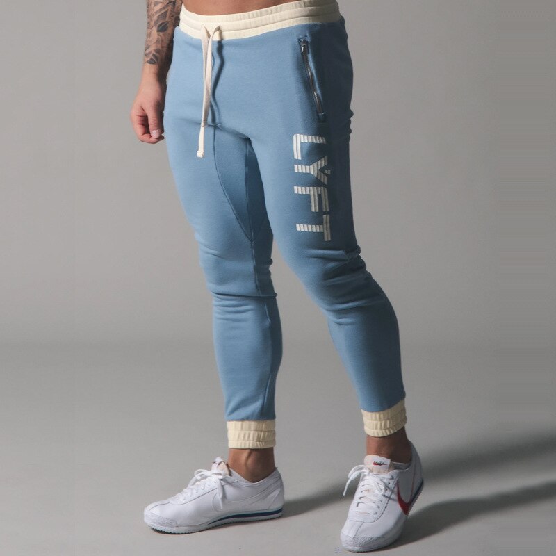 Miesten verkkarit, fitness-, kehonrakennus- ja vapaa-ajan housut, printtihousut, collegehousut, puuvillaiset verkkarit, kapea istuvuus, streetwear-housut: Xxxl / Taivaansininen