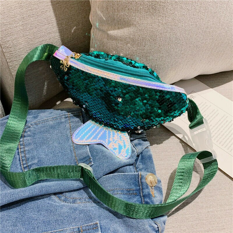 Cute Children Girls Handbag Sequin Waist Bags Chest Bag Mobile Coin Purse Single Shoulder Bag: Green