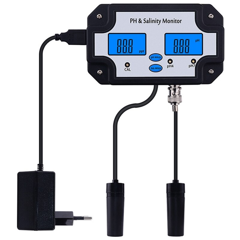 PH-2685 PH & Salinity Monitor 2 in 1 Ph Meter&Salinity Tester for Aquarium Pool Spa Seawater Horticultural EU Plug: Default Title