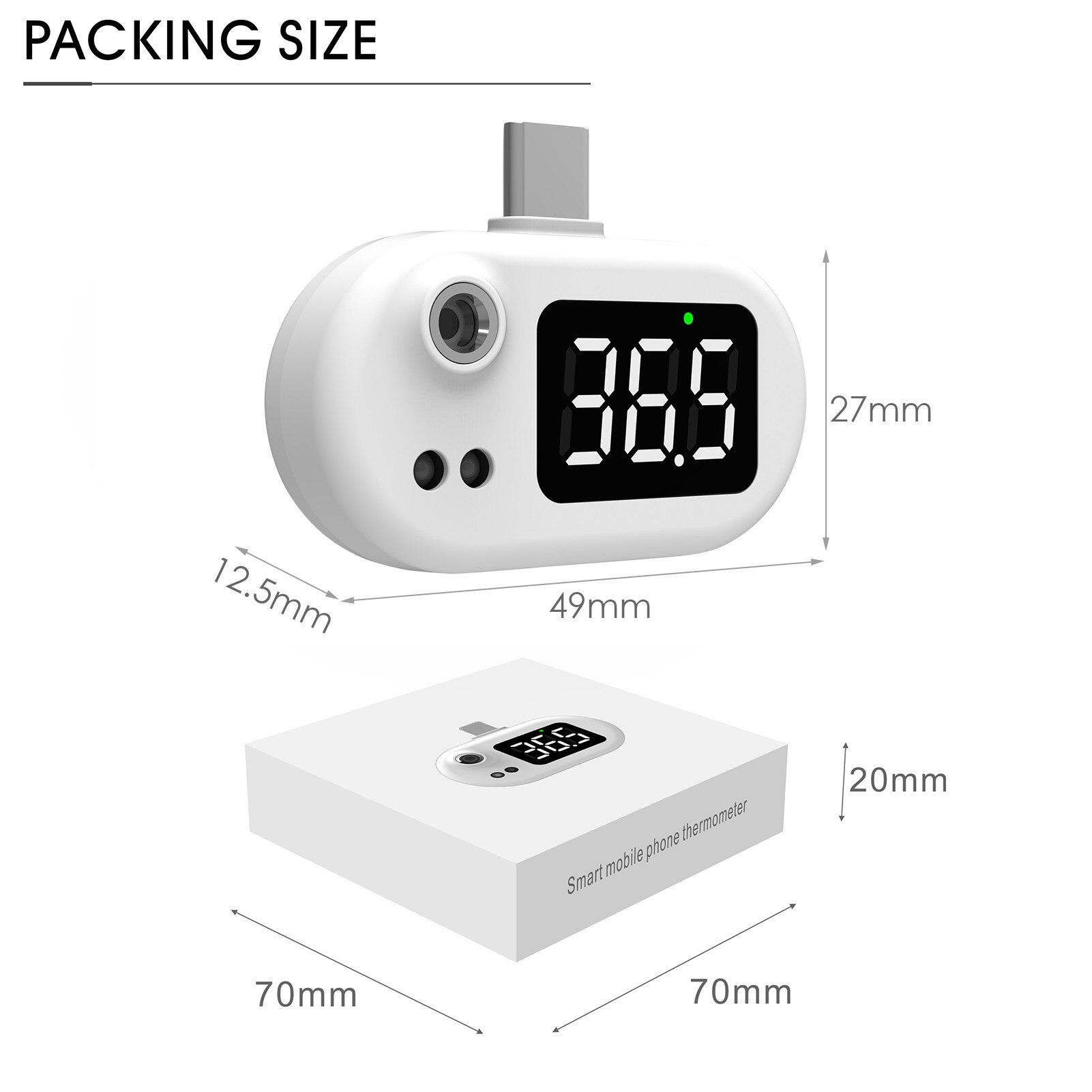 Minitermómetro Digital USB para teléfono móvil, higrómetro tipo C con pantalla LED, sin contacto, Sensor de temperatura infrarrojo