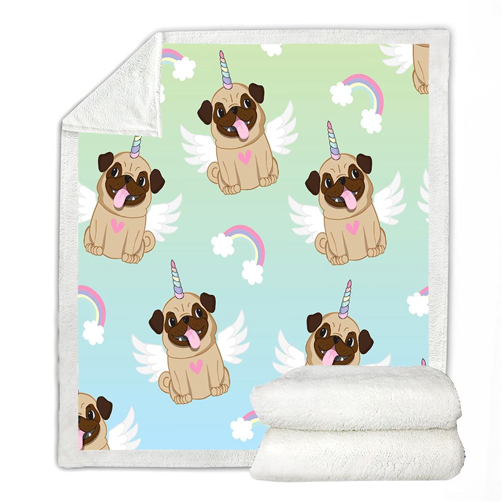 Pug Blanket Cartoon PetSherpa Fleece Blanket for Kids Cute Dog girls boys Lovely Thin Quilt on Bed Super Fluffy Blanket: 02 / 150cmx200cm