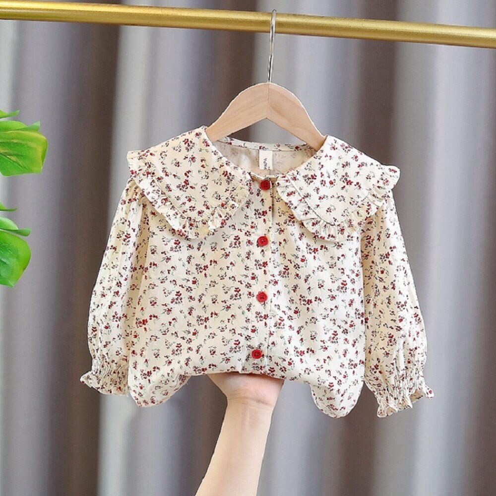 Süße Mädchen freundlicher Flora Hemd Frühling Herbst Langarm freundlicher Baby Grundlegende Bluse Spitzen Outfits ADK223: Flora / 12m