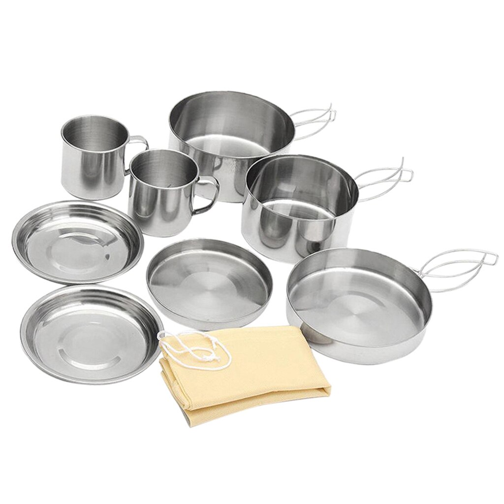 Stainless Steel Cooking Pots Set - Camping Hiking Picnic Garden Barbecue BBQ ... Outdoor Sport Cookware Set