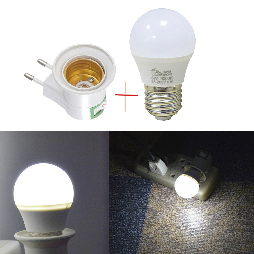 E27 Night Lamp EU Plug Light 220V 5W Led Night Lights with switch socket E27 holder base night light