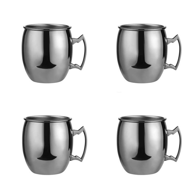 Tasse Mule de 550ml 18 onces moscou | Tasse en acier inoxydable martelée, plaqué cuivre, tasse de bière, tasse de café Bar, verres, directe: F-4Pcs