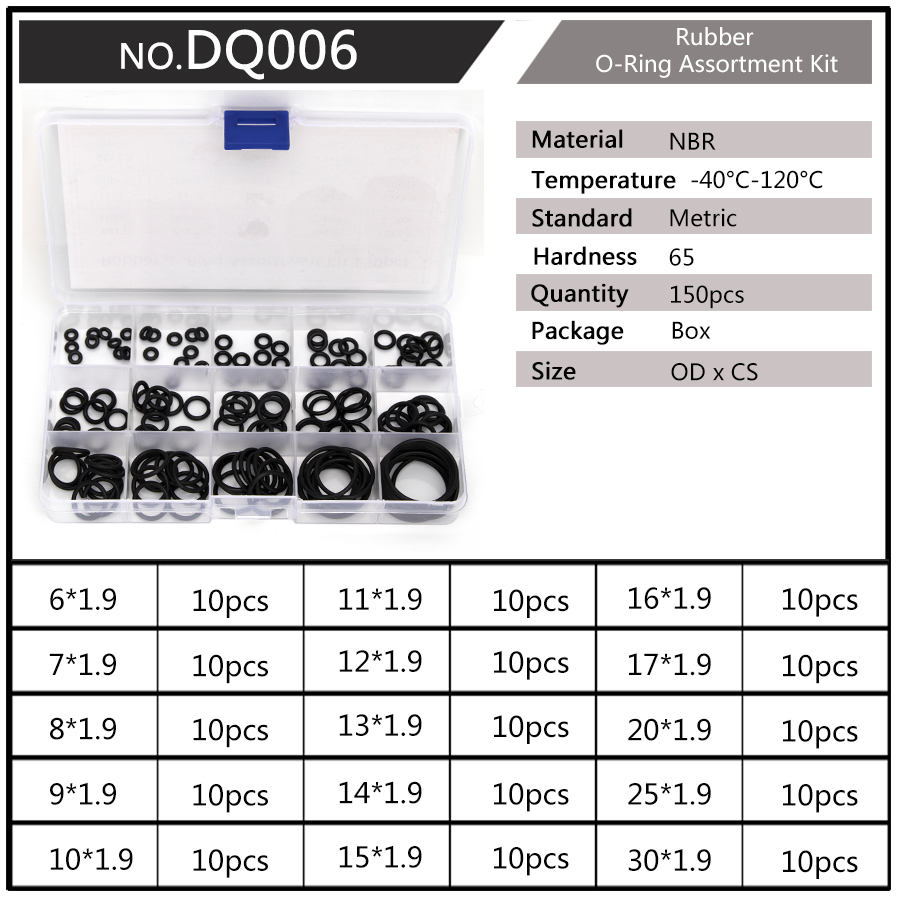 PCP DIY NBR Sealing O-rings Durable Gasket Replacements OD 6mm-20mm CS 1.5mm 1.9mm 2.4mm 15 Sizes Rubber Washer 225pcs/SET DQ003