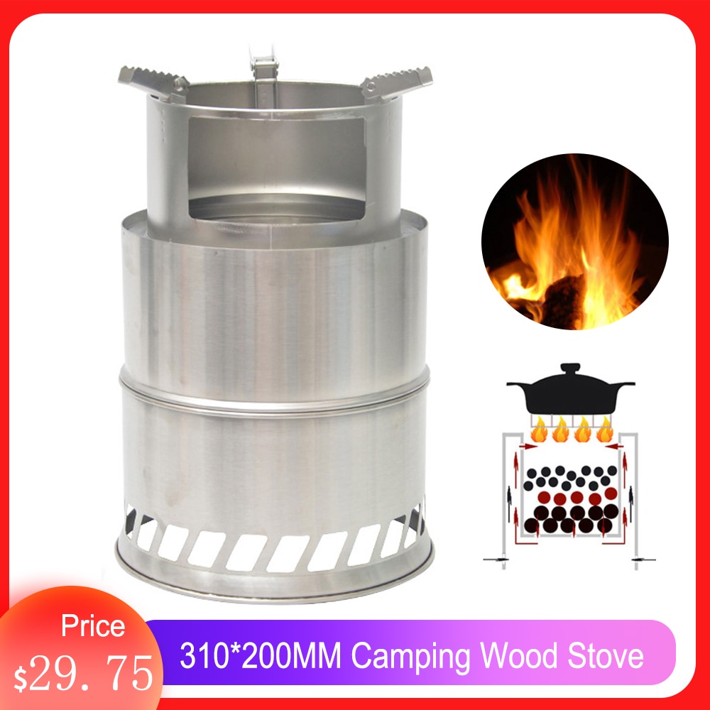 310*200MM Large Camping Wood Stove Split Portable Gas Stainless Steel Gas Firewood Burner Backpacking Furnace camping equipment