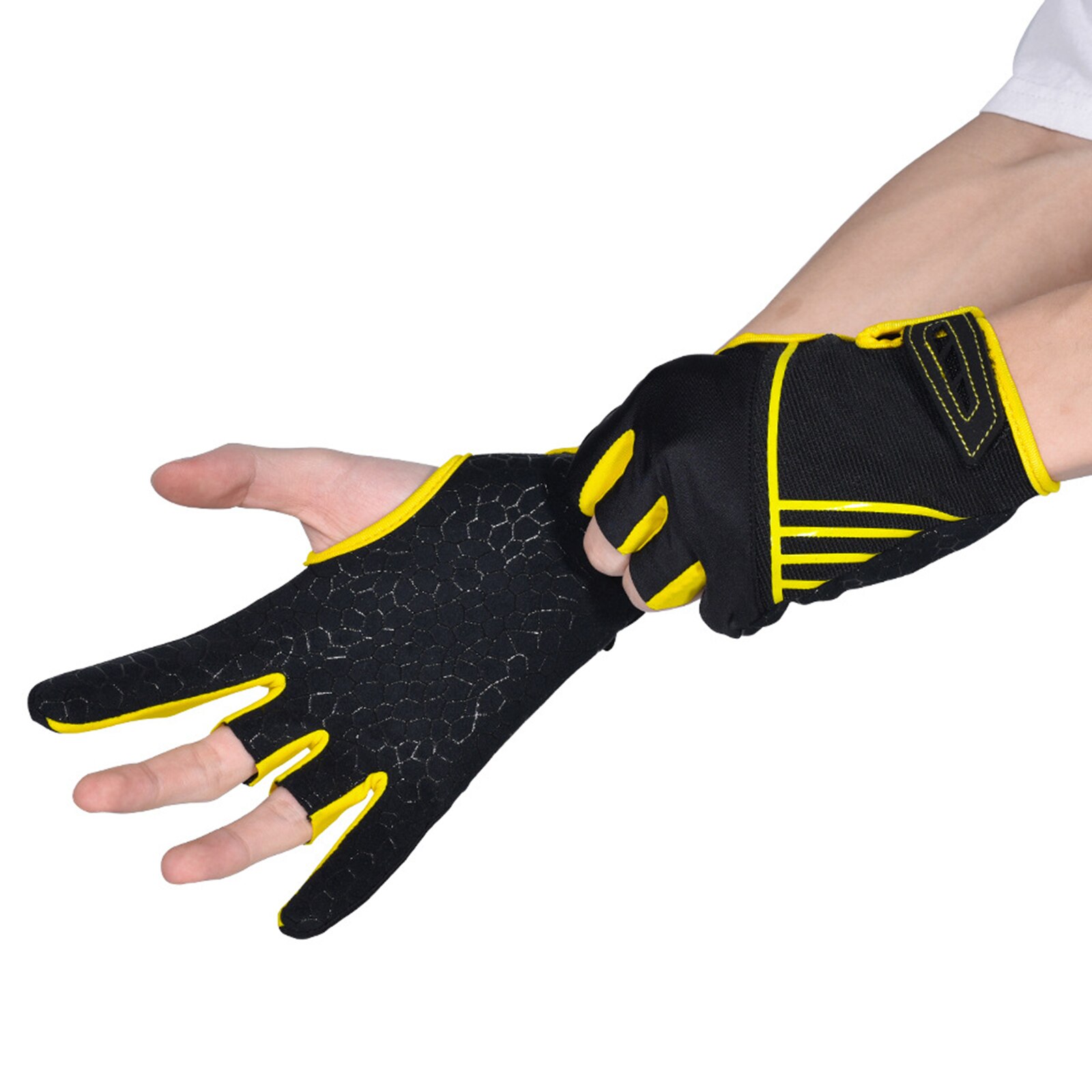 1Pair Bowling Glove Anti-slip Men Women Half Finger Cycling Gloves Sports Equipment Breathable Gloves for Biking Bowling: Yellow S M