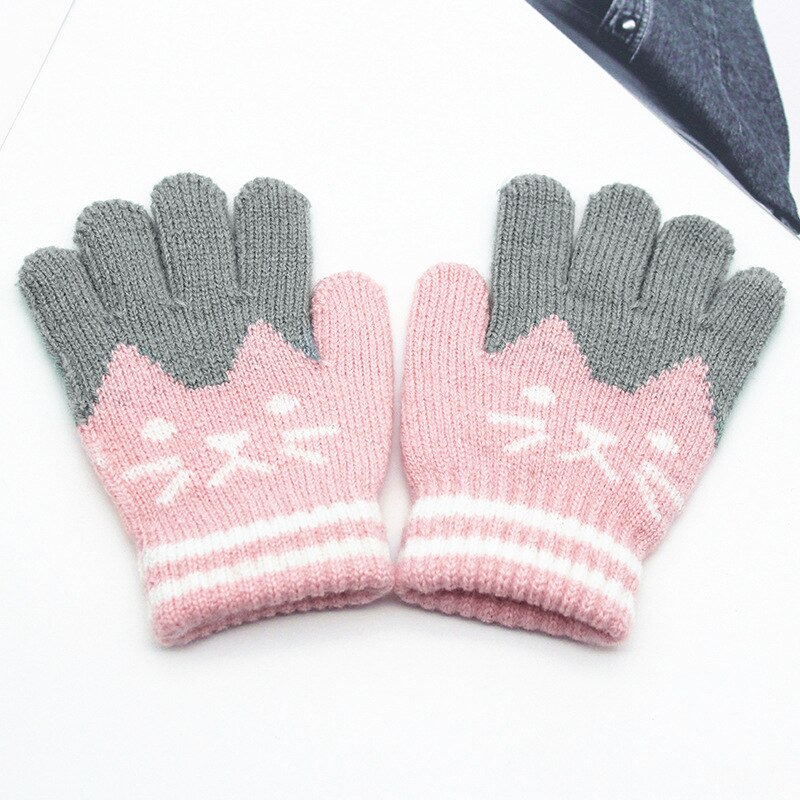 Wecute Kinderen Winter Warme Handschoenen Voor 4-10years Kids Cartoon Kat Handschoenen Vijf Vinger Kasjmier Gebreide Handschoenen Soft Fietsen: Roze