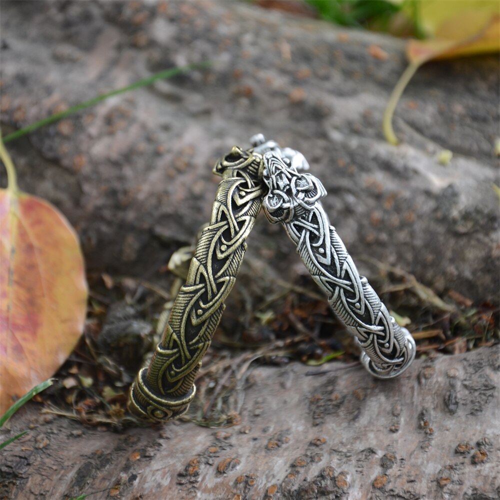 Tête de loup femmes hommes manchette Bracelet Viking Bracelet trinité noeud amulette nordique Vikings accessoires décoration bijoux directe