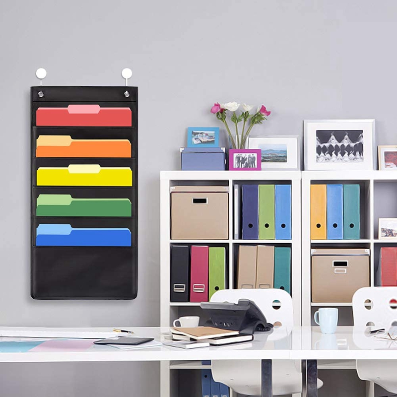 Storage Pocket Chart, 5 Pockets Hanging Wall File Organizer, Hanging Pocket Chart - Hanging Storage Organizer 2 Pack