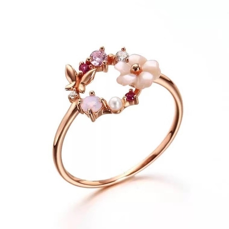 Mode Rose Goud Zirkoon Parel Sieraden Prachtige Vlinder Ring Bruiloft Engagement Ring